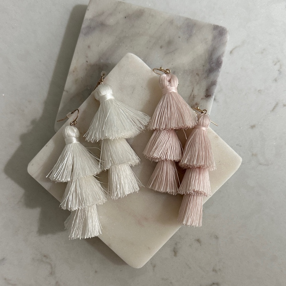 Elegant Tassel Earrings in White and Pink